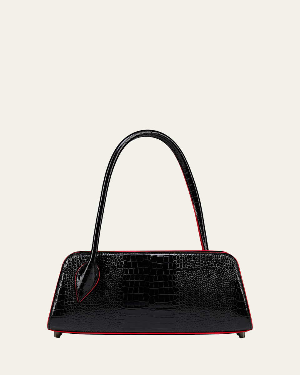 Eloise Croc-Embossed Leather Shoulder Bag